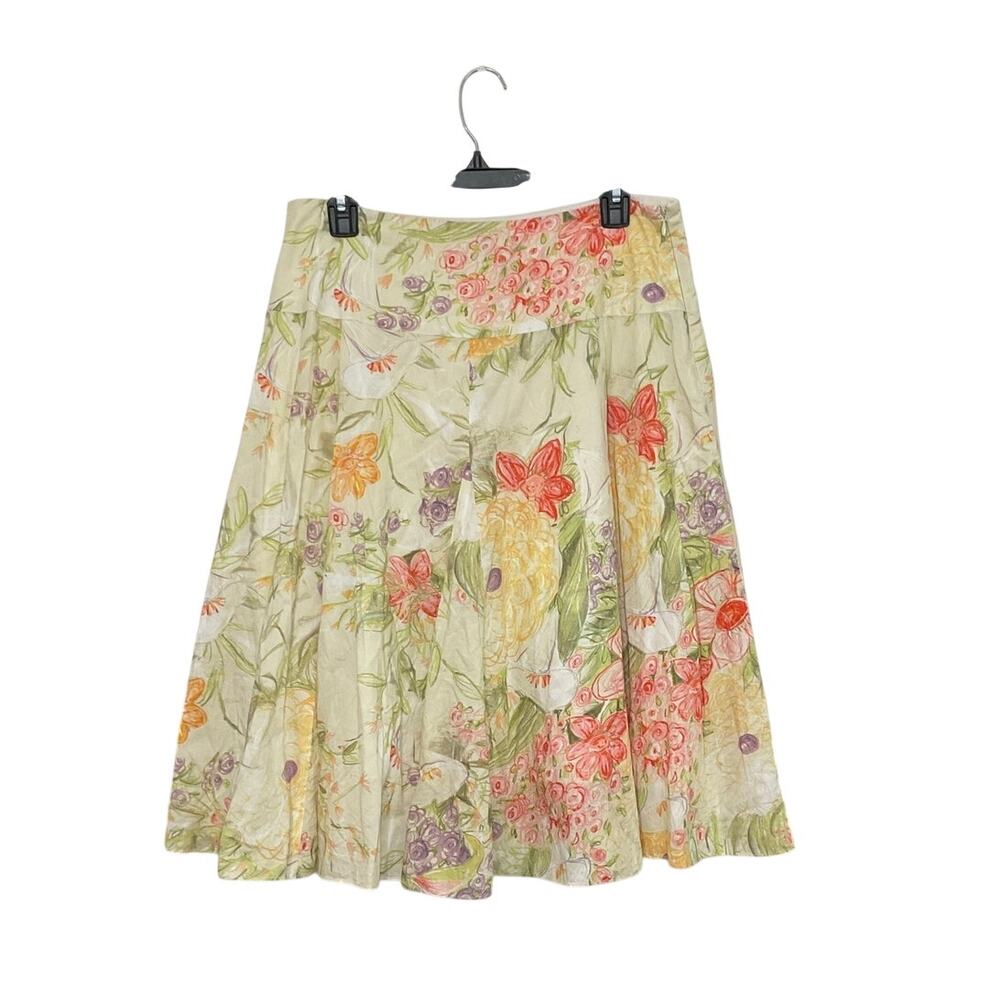 VTG 90s Andre Oliver Cotton Floral Pastel A-Line Midi Skirt Women’s Sz 10 Medium